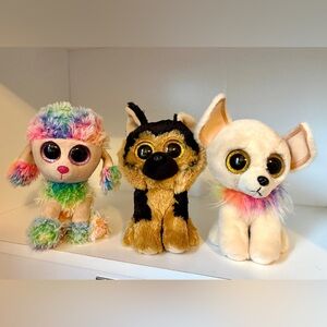 TY BEANIE BOO 3 dog lot Rainbow poodle Spirit German shepherd Chewey Chihuahua